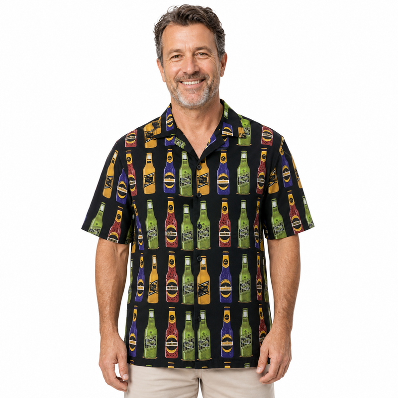 Load image into Gallery viewer, Mens Oahu Hawaiian Party Shirt Button Hippie Tops Short Sleeve Beach Holiday - Beer Bottles-1
