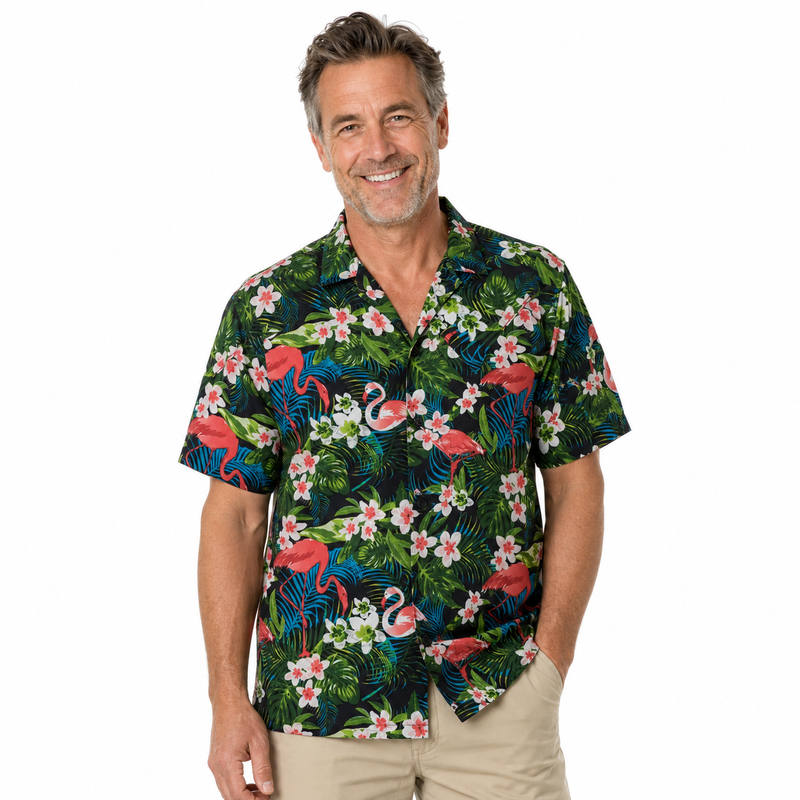 Load image into Gallery viewer, Mens Oahu Hawaiian Party Shirt Button Hippie Tops Short Sleeve Beach Holiday - Garden Flamingo-0
