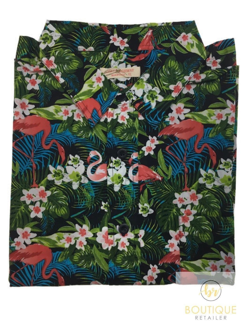Load image into Gallery viewer, Mens Oahu Hawaiian Party Shirt Button Hippie Tops Short Sleeve Beach Holiday - Garden Flamingo-3
