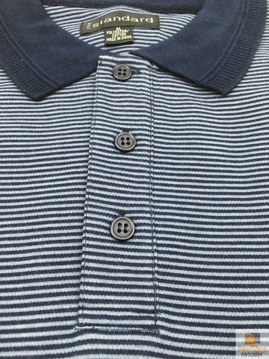 Short Sleeve Polo Shirt Top Short Sleeve Quality Loose Fit Adults Striped - Navy/Storm - M-2