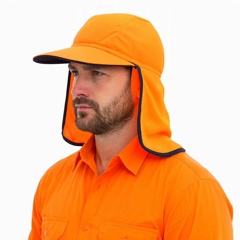Load image into Gallery viewer, Hi Vis Legionnaire Hat Cap Sun Protection Workwear Legionnaires Fluro One Size - Fluro Orange-0
