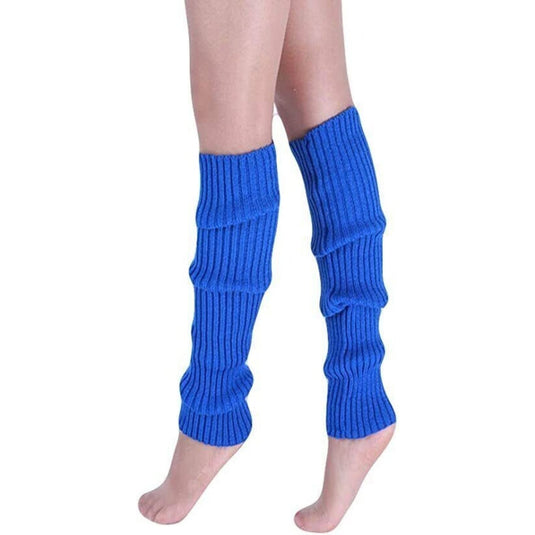 Pair of Womens Leg Warmers Disco Winter Knit Dance Party Crochet Legging Socks Costume - Blue-0