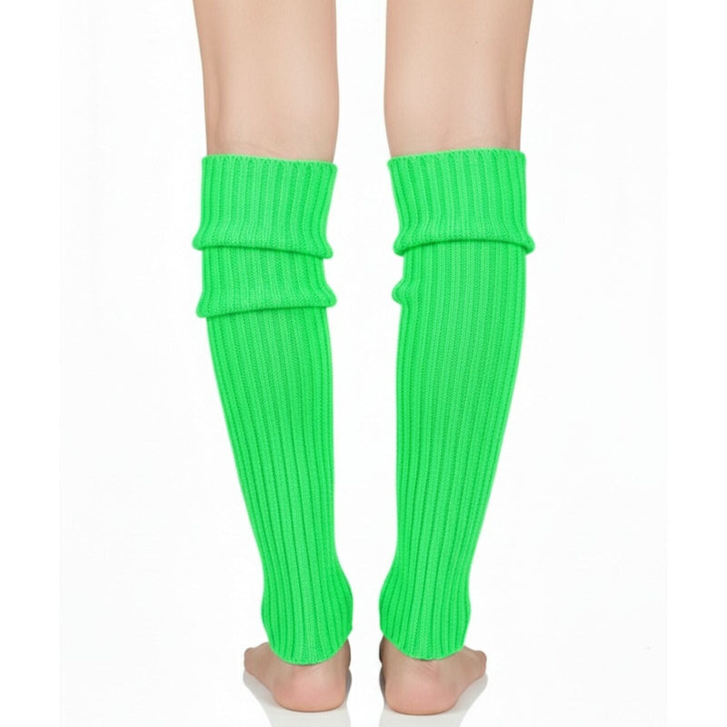 Load image into Gallery viewer, Pair of Womens Leg Warmers Disco Winter Knit Dance Party Crochet Legging Socks Costume - Fluro Green-2
