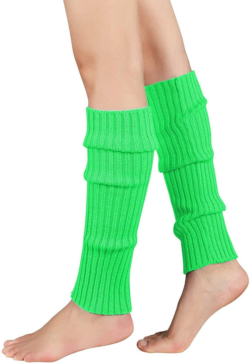 Load image into Gallery viewer, Pair of Womens Leg Warmers Disco Winter Knit Dance Party Crochet Legging Socks Costume - Fluro Green-1
