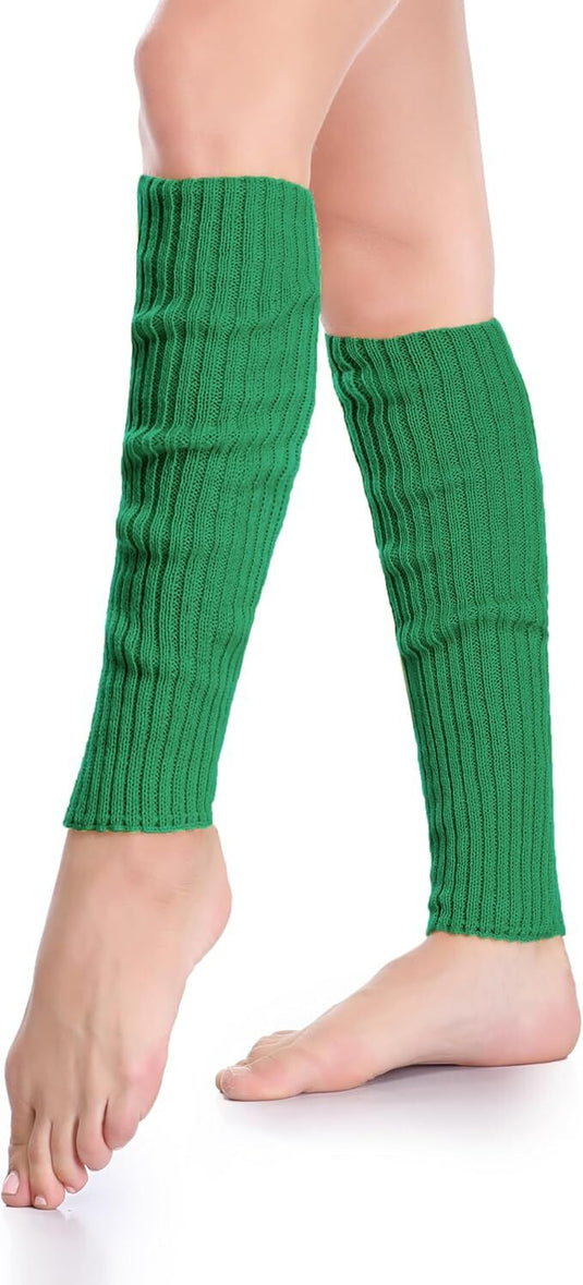 Pair of Womens Leg Warmers Disco Winter Knit Dance Party Crochet Legging Socks Costume - Green-3