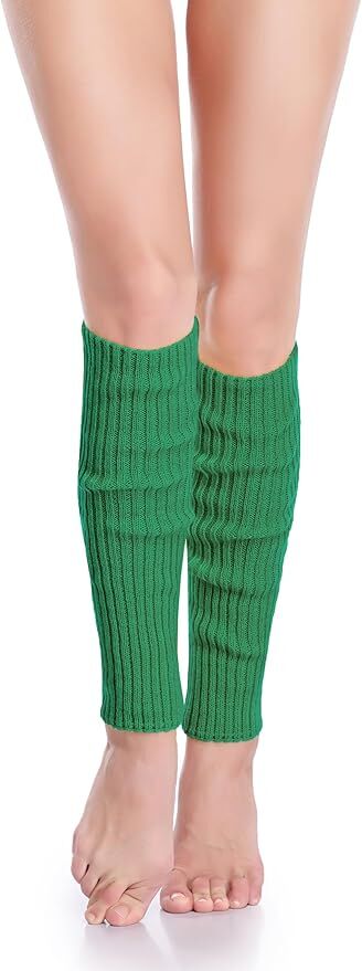 Pair of Womens Leg Warmers Disco Winter Knit Dance Party Crochet Legging Socks Costume - Green-4