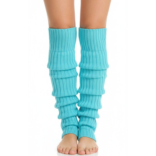 Pair of Womens Leg Warmers Disco Winter Knit Dance Party Crochet Legging Socks Costume - Sky Blue-2