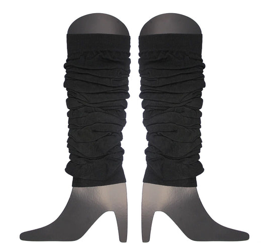 LEG WARMERS Knitted Womens Neon Party Knit Ankle Fluro Dance Costume 80s Pair - Black-0