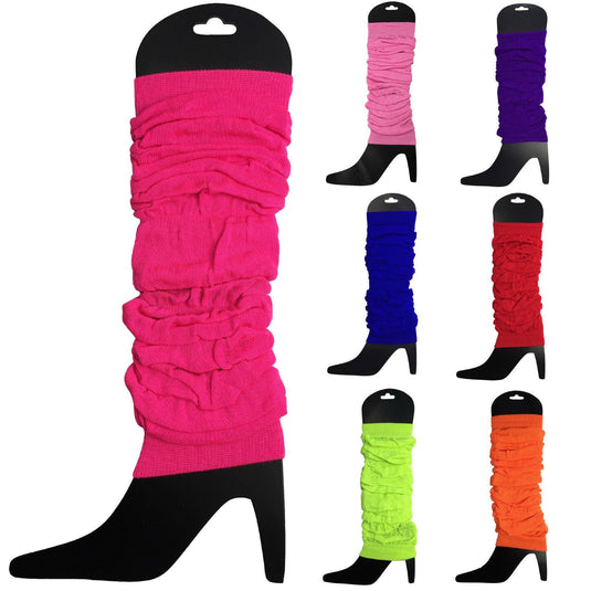 LEG WARMERS Knitted Womens Neon Party Knit Ankle Fluro Dance Costume 80s Pair - Red-2