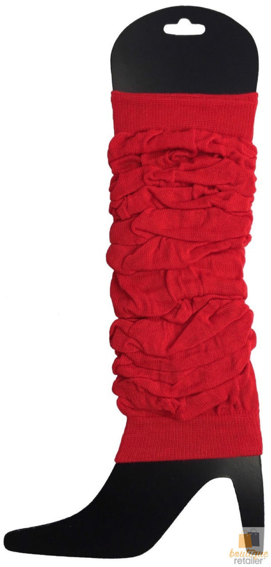 LEG WARMERS Knitted Womens Neon Party Knit Ankle Fluro Dance Costume 80s Pair - Red-1