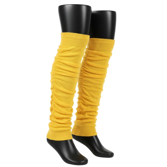 LEG WARMERS Knitted Womens Neon Party Knit Ankle Fluro Dance Costume 80s Pair - Yellow-0