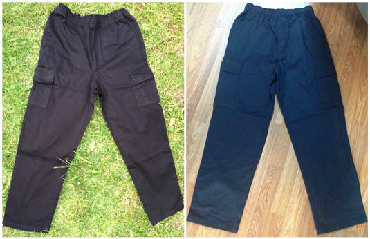 Mens CARGO PANTS Trousers Elastic Waist 100% COTTON Army Military PLAIN Casual-2