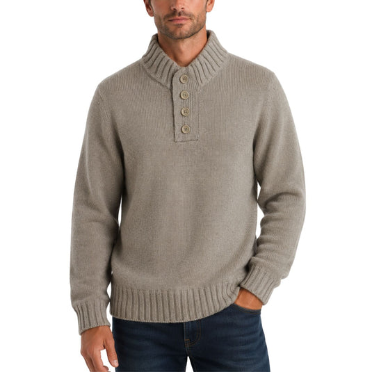 Mens Knit Pullover Jumper Stretch Winter Sweater - 4 Button Ivory 01 (KW16)-0