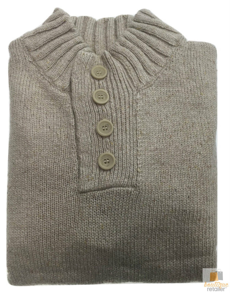 Load image into Gallery viewer, Mens Knit Pullover Jumper Stretch Winter Sweater - 4 Button Ivory 01 (KW16)-4
