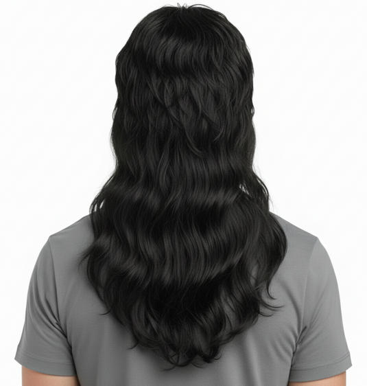 MULLET WIG 80s Fancy Dress Mens Party Costume Rock Bogan Accessory Punk 70s 90s - Black (Longer)-2