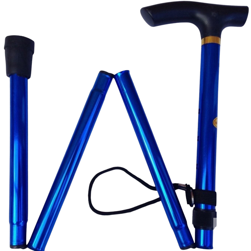 Load image into Gallery viewer, Adjustable Metal WALKING STICK Travel Cane Folding Pole Compact Retractable Hike - Blue-1
