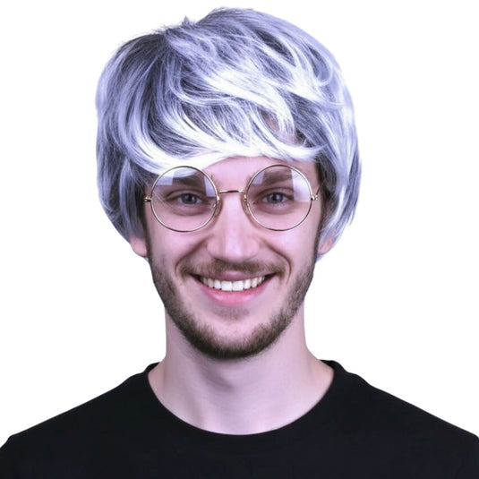 MENS WIG 80s Fancy Dress Mens Party Costume Rock Bogan Accessory Punk 70s - White/Black-1