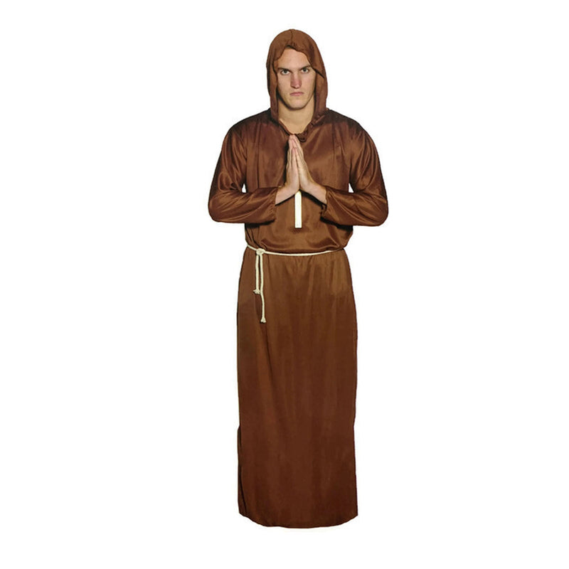 Load image into Gallery viewer, Mens MONK COSTUME Medieval Priest Fancy Dress Hooded Robe Halloween Religious-0
