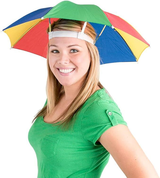 RAINBOW UMBRELLA HAT Rain Novelty Cap Costume Outdoor Camping Beach Fishing-0