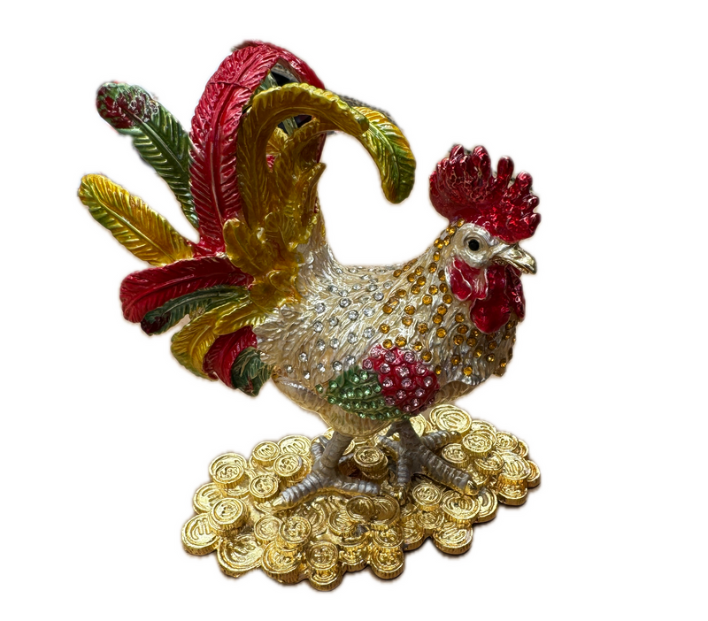 Load image into Gallery viewer, ROOSTER TRINKET JEWELLERY BOX Figurine Home Decor Ornament Chicken Jewelled-0
