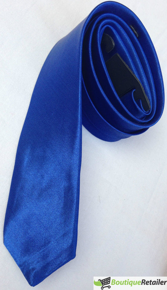 Mens Skinny Tie Slim Plain Polyester Necktie Formal Wedding Party - Blue-2