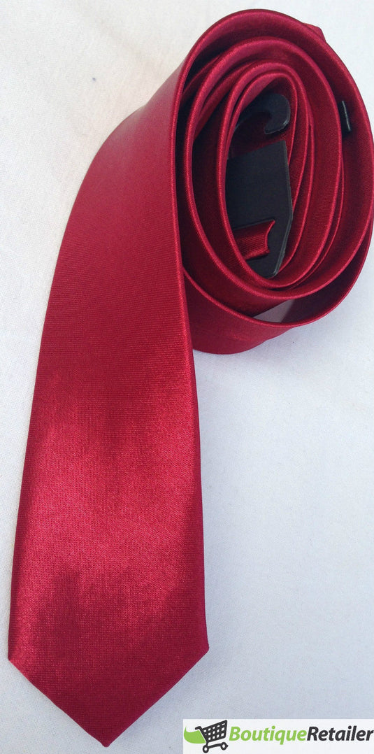 Mens Skinny Tie Slim Plain Polyester Necktie Formal Wedding Party - Burgundy-2