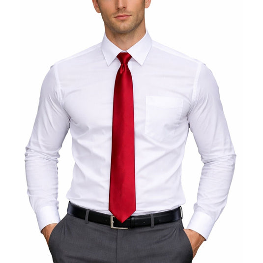 Mens Skinny Tie Slim Plain Polyester Necktie Formal Wedding Party - Burgundy-0