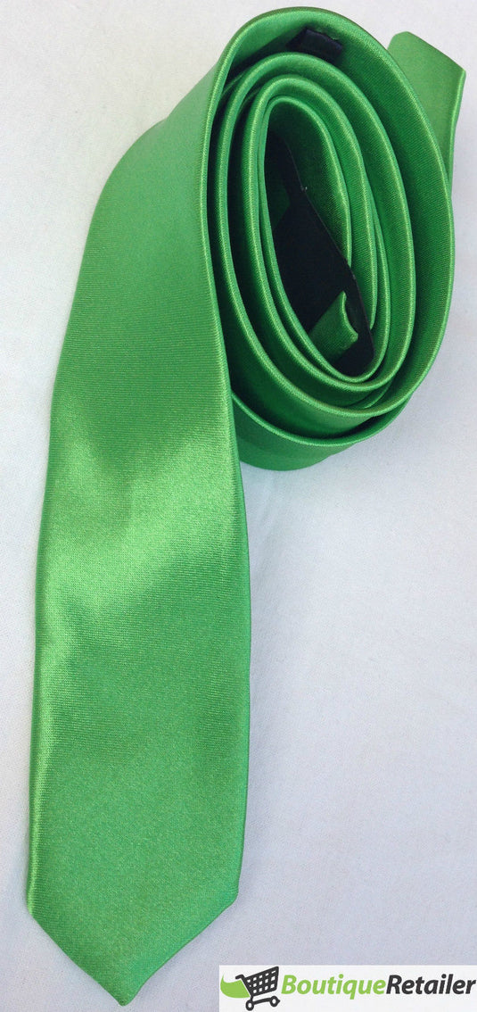 Mens Skinny Tie Slim Plain Polyester Necktie Formal Wedding Party - Green-2