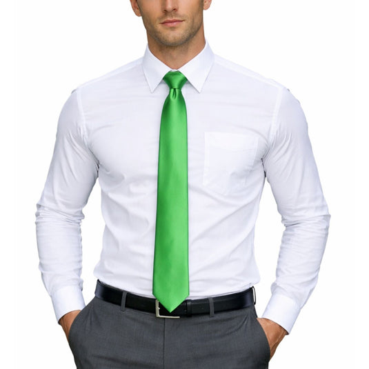 Mens Skinny Tie Slim Plain Polyester Necktie Formal Wedding Party - Green-1