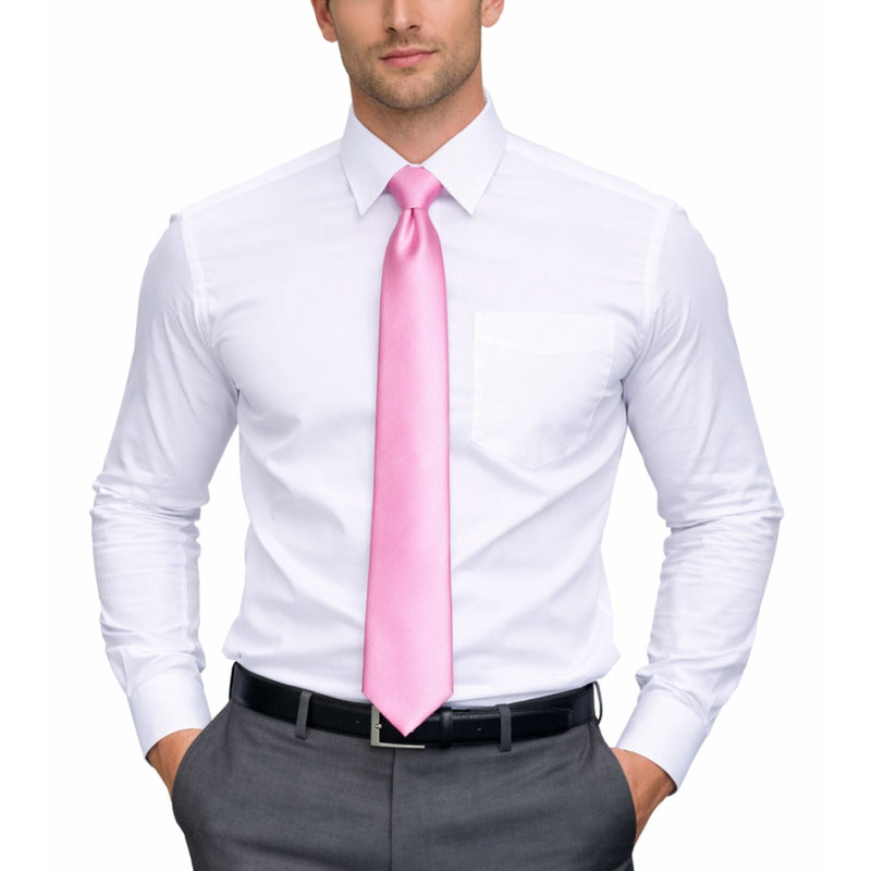 Load image into Gallery viewer, Mens Skinny Tie Slim Plain Polyester Necktie Formal Wedding Party - Light Pink-0
