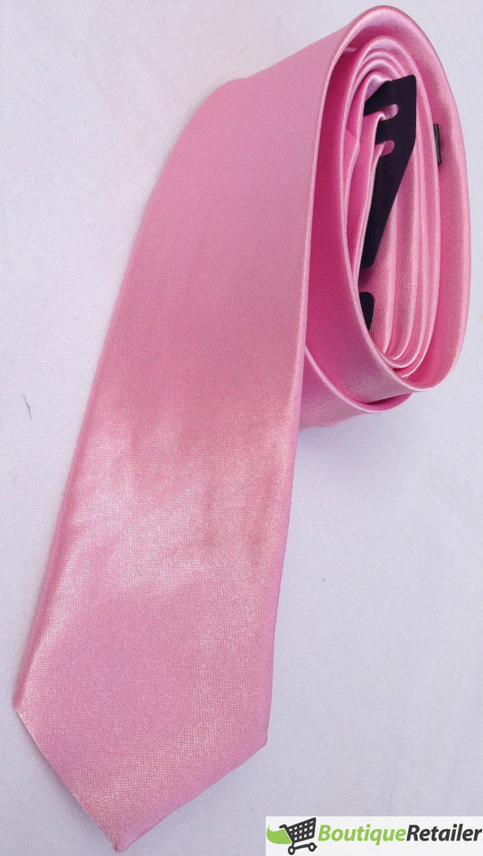 Mens Skinny Tie Slim Plain Polyester Necktie Formal Wedding Party - Light Pink-2