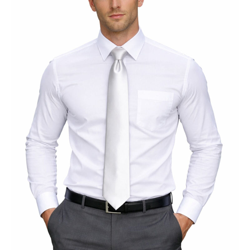 Load image into Gallery viewer, Mens Skinny Tie Slim Plain Polyester Necktie Formal Wedding Party - White-1
