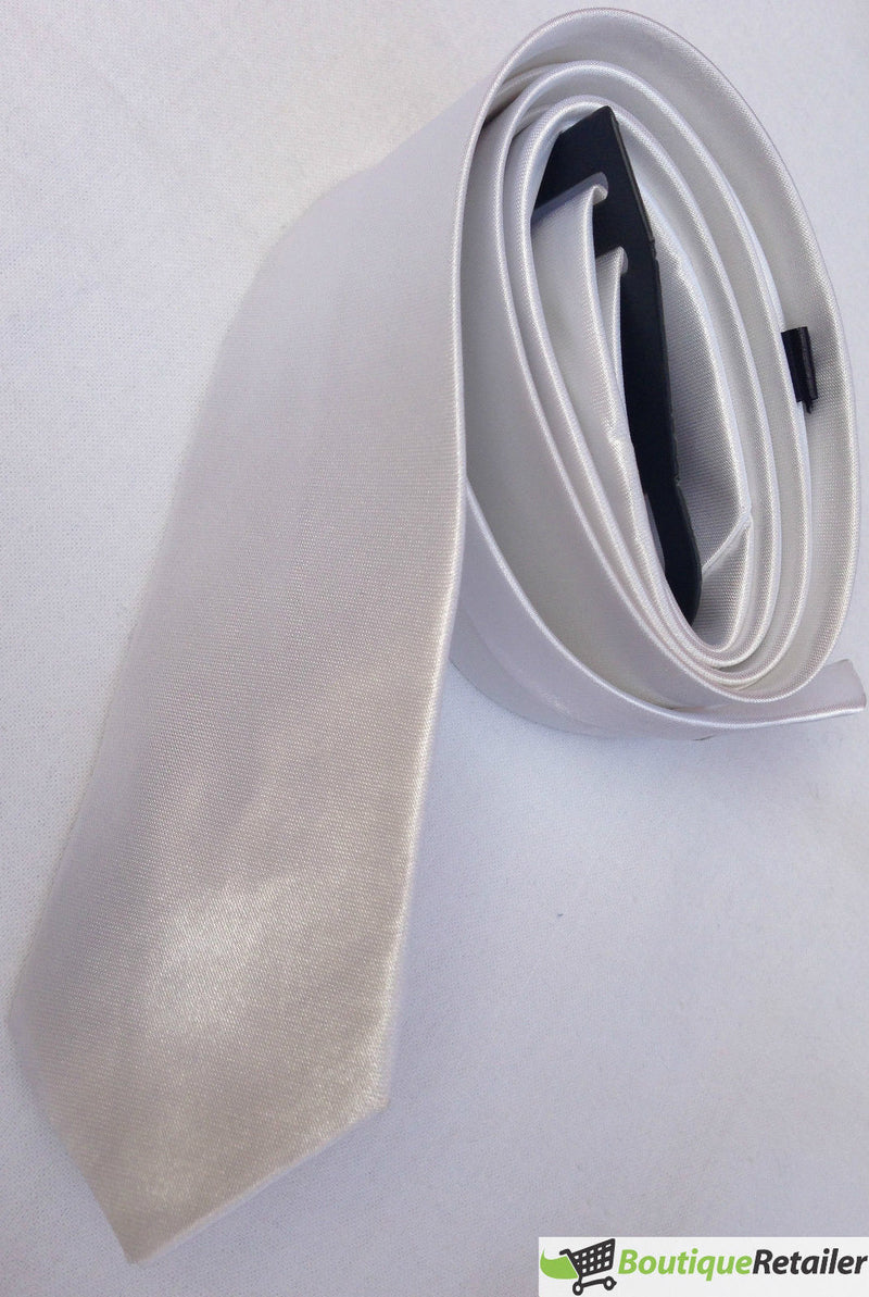 Load image into Gallery viewer, Mens Skinny Tie Slim Plain Polyester Necktie Formal Wedding Party - White-2
