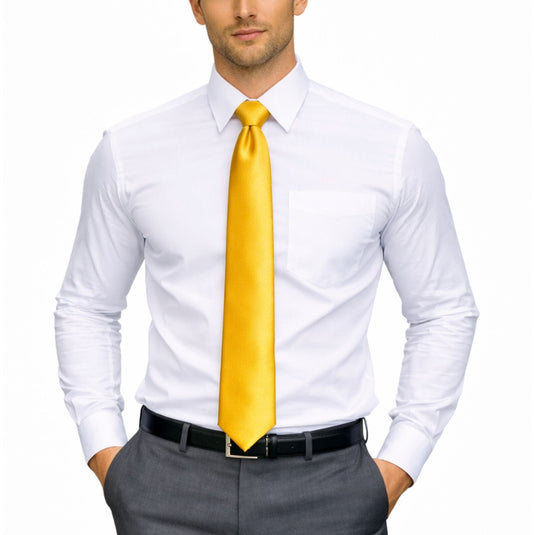 Mens Skinny Tie Slim Plain Polyester Necktie Formal Wedding Party - Yellow-1