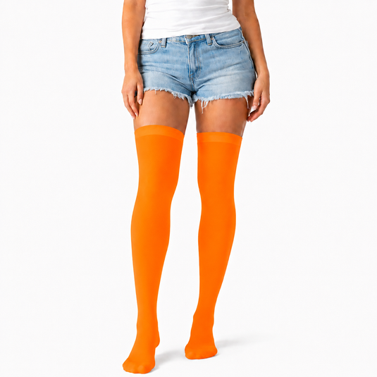 Over Knee Stay Up Stockings Hosiery Party Costume Socks - Fluro Orange-1