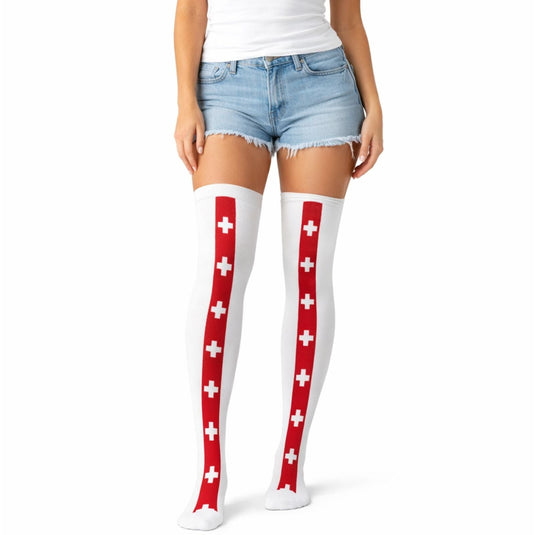 Over Knee Stay Up Stockings Hosiery Party Costume Socks - Nurse-1