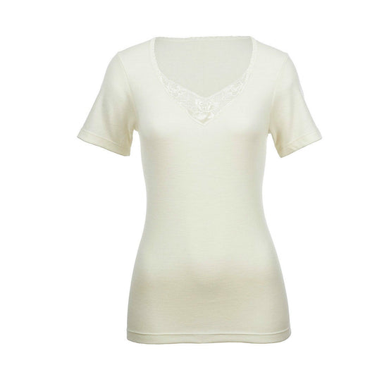 100% Pure Merino Wool Womens Short Sleeve Thermal Top Woolmark Thermals Fleece-11