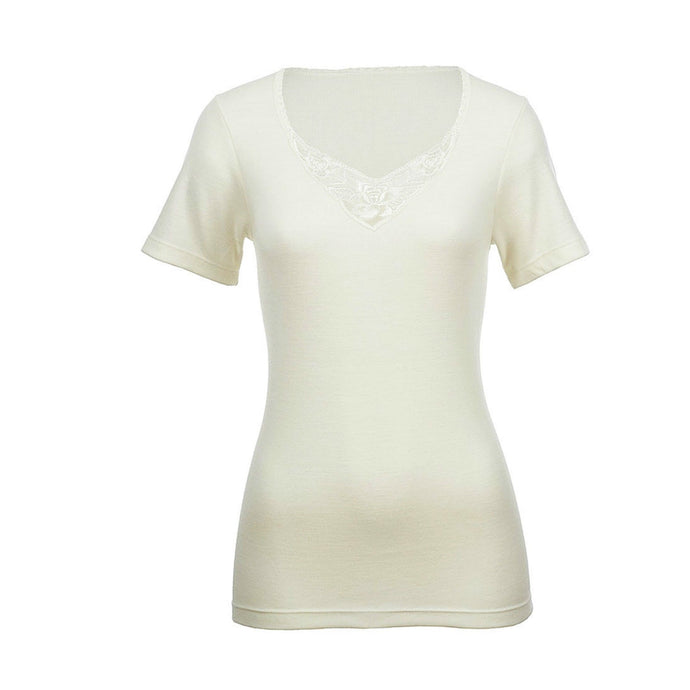 100% Pure Merino Wool Womens Short Sleeve Thermal Top Woolmark Thermals Fleece-0