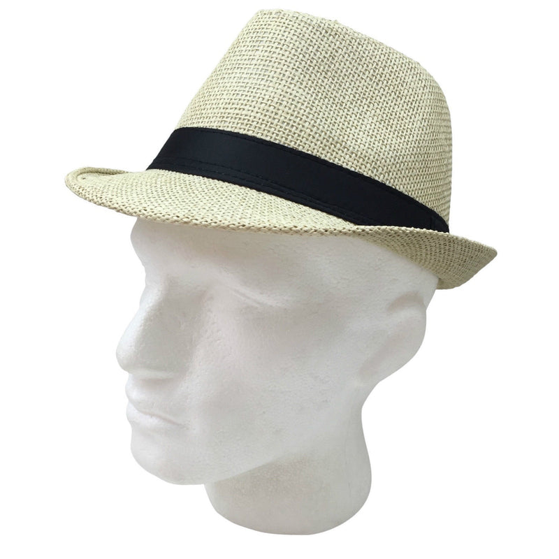 Load image into Gallery viewer, TRILBY HAT Fedora 100% Paper Straw Plain Party Costume Detective Gangster Cap-0
