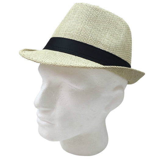 TRILBY HAT Fedora 100% Paper Straw Plain Party Costume Detective Gangster Cap-0