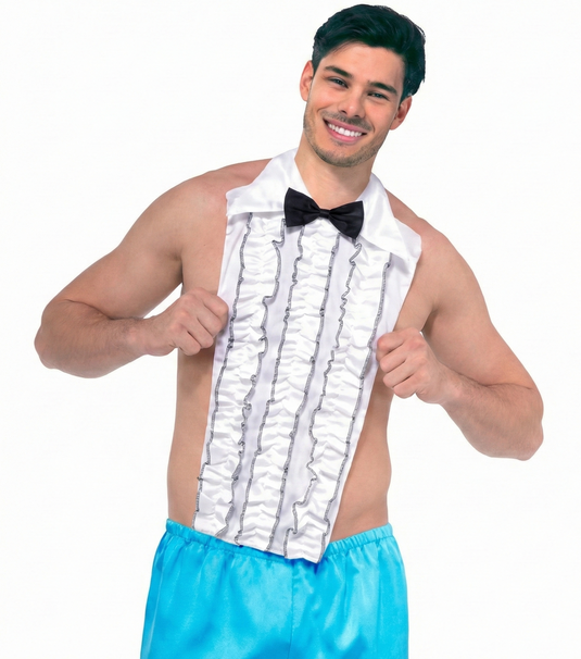 WHITE RUFFLED SHIRT FRONT Retro Prom 80s Bow Tie Fancy Party Mens Prop-2