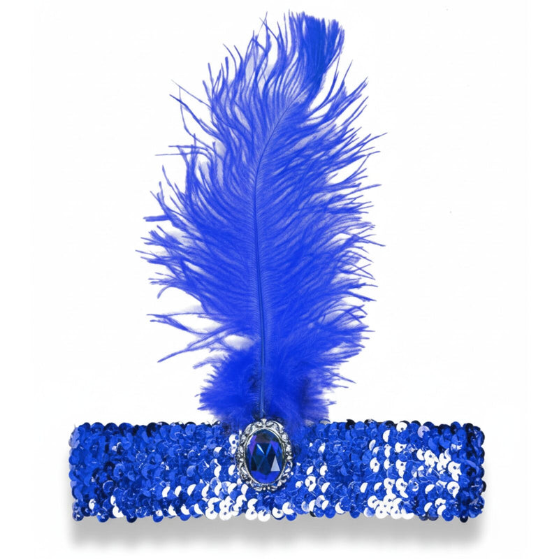 Load image into Gallery viewer, WIDE FLAPPER HEADBAND Feather Sequin Costume Gatsby Charleston Headpiece 1920s - Blue-0

