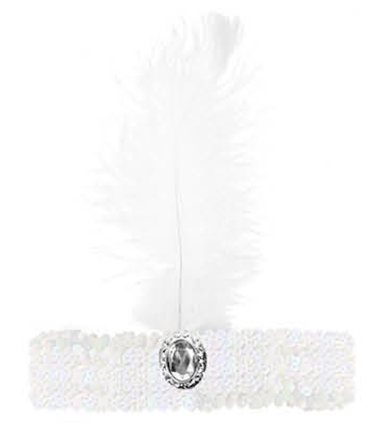 Load image into Gallery viewer, WIDE FLAPPER HEADBAND Feather Sequin Costume Gatsby Charleston Headpiece 1920s - White-0
