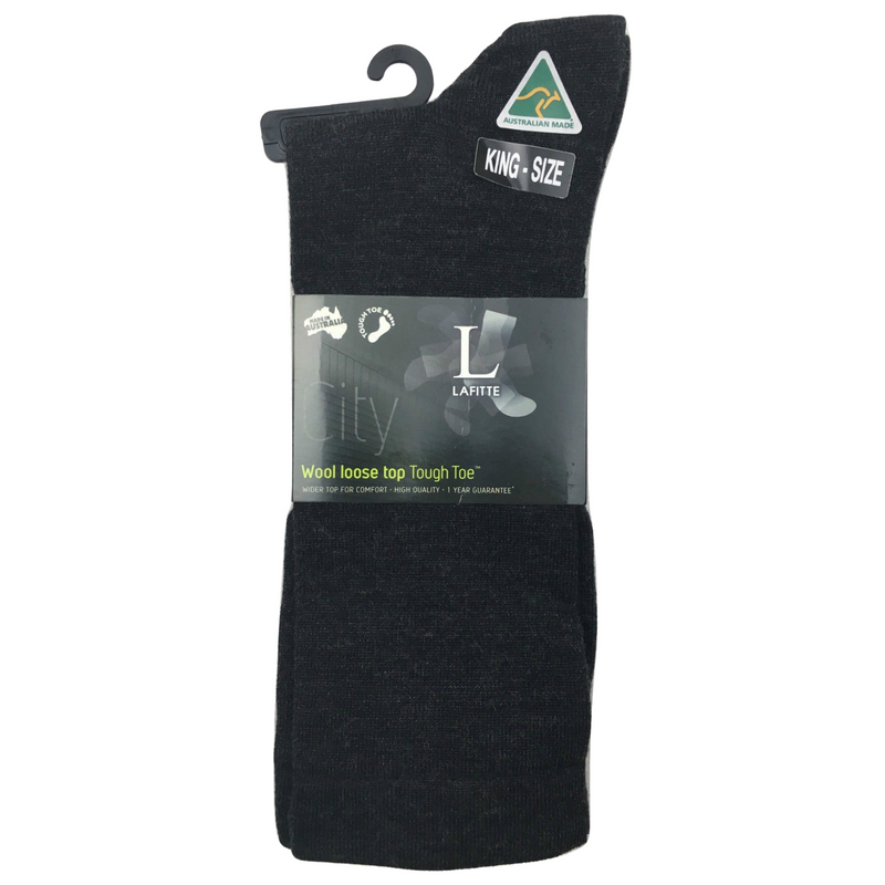 Load image into Gallery viewer, AUSTRALIAN MADE Wool Loose Top Socks Wide Top Comfort High Quality Tough Toe - Charcoal - 6-10-1
