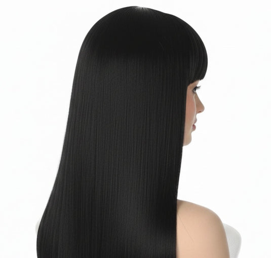 LONG WIG Straight Party Hair Costume Fringe Cosplay Fancy Dress 70cm Womens - Black (22450)-2
