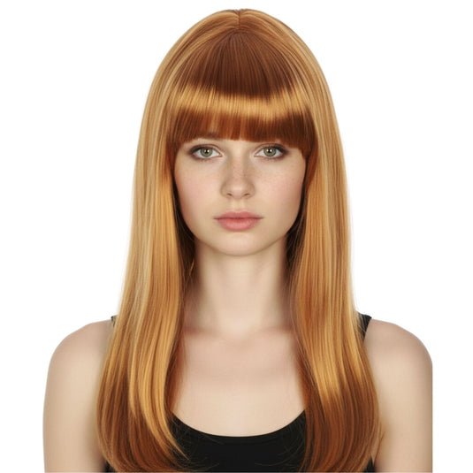 LONG WIG Straight Party Hair Costume Fringe Cosplay Fancy Dress 70cm Womens - Golden Brown (22463)-0