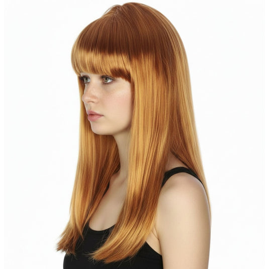 LONG WIG Straight Party Hair Costume Fringe Cosplay Fancy Dress 70cm Womens - Golden Brown (22463)-2
