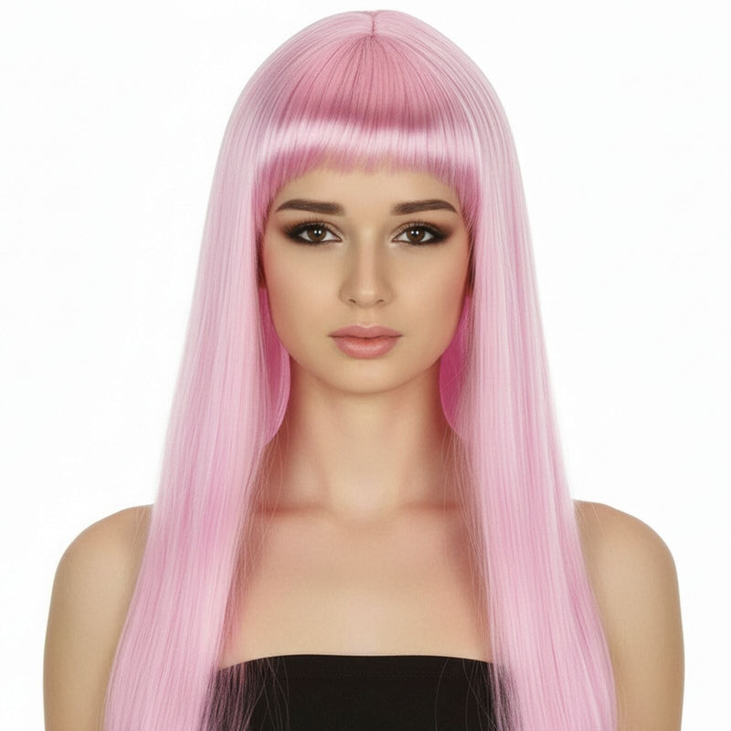 Load image into Gallery viewer, LONG WIG Straight Party Hair Costume Fringe Cosplay Fancy Dress 70cm Womens - Light Pink (22454)-0
