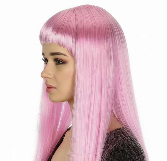 LONG WIG Straight Party Hair Costume Fringe Cosplay Fancy Dress 70cm Womens - Light Pink (22454)-2