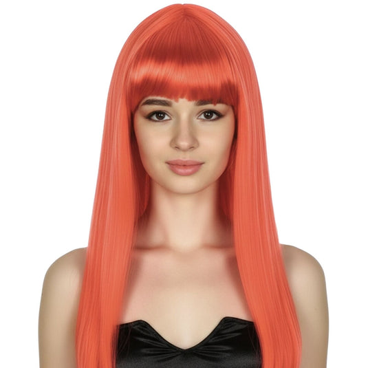 LONG WIG Straight Party Hair Costume Fringe Cosplay Fancy Dress 70cm Womens - Red (22452)-0